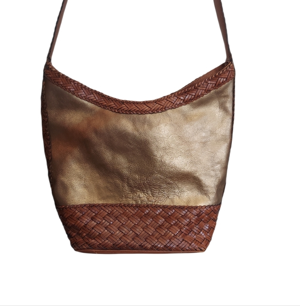 L.J.S Woven Leather Metallic Hobo/Shoulder Bag - Picture 2 of 11